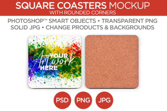 Square Coaster with Rounded Corners Mock Gráfico Mockups de Productos Por markanthonymedia