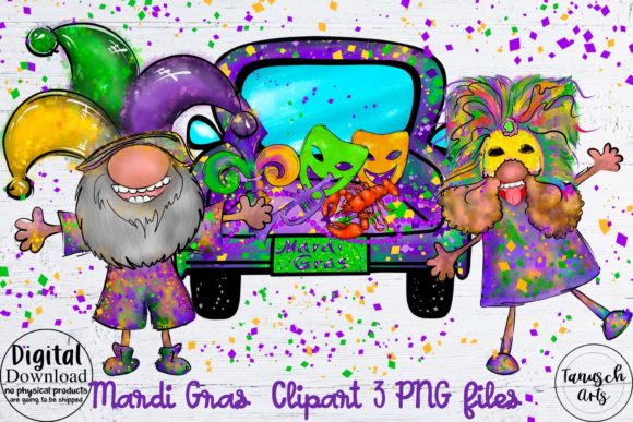 Mardi Gras Gnome and Truck Clipart PNG Graphic Illustrations By TanuschArts