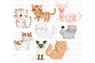 Cat Breed Clipart - Cute Animal Clip Art Afbeelding Afdrukbare Illustraties Door Inkley Studio 2