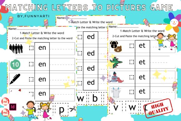Matching Letters to Pictures Game Graphic Teaching Materials By Funnyarti