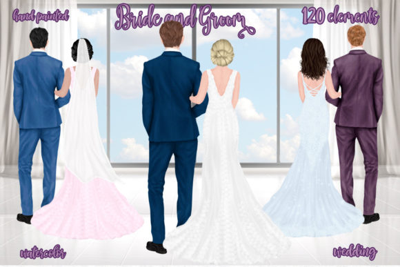 Bride and Groom Clipart Wedding Clipart Graphic Illustrations By LeCoqDesign