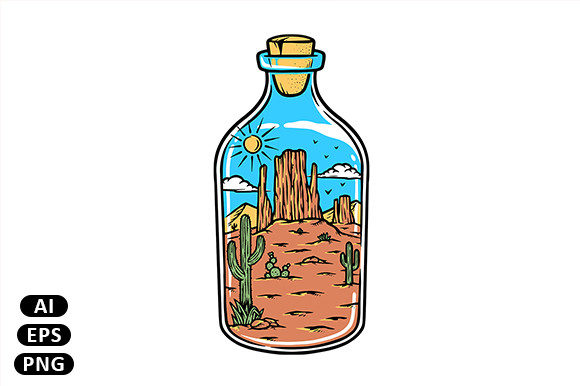 Desert Landscape in a Bottle Graphic Illustrations By Gunaone Design