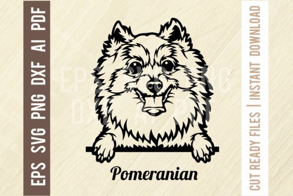 Pomeranian Peeking Dog - Cut SVG Stencil Grafika Ilustracje do Druku Przez SignReadyDClipart