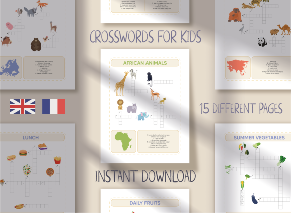 Printable Kids' Crosswords Puzzle | Fun Graphic KDP Keywords By jnkxstudio