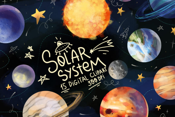 Solar System Watercolor Clipart. Planets Graphic Illustrations By NKTKNS