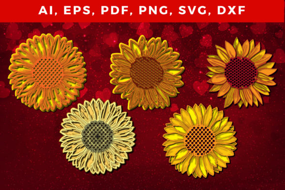 Sunflower Multi-layer Design Bundle SVG Afbeelding 3D-SVG Door NGISED