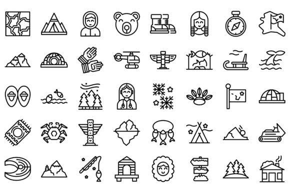 Alaska Icons Set Outline Vector. Eskimo Graphic Icons By ylivdesign
