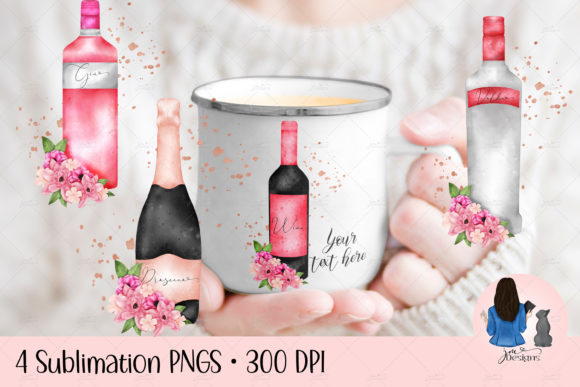 Floral Alcohol Bottles Sublimation PNGs Graphic Crafts By JMDesigns