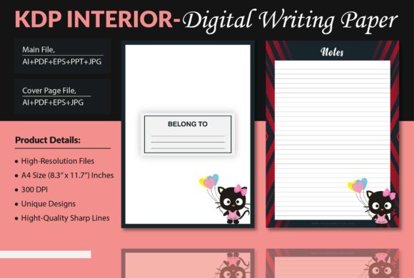 Printable Digital Writing Paper - KDP Illustration Intérieurs KDP Par Finer Designers