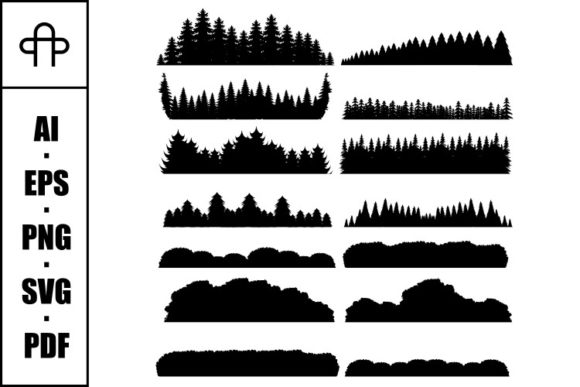 Tree Line Up Silhouette Set Collection Graphic Illustrations By Andypp