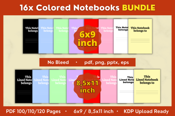 16x Colored Lined Notebooks Bundle Graphic KDP Interiors By Deleya Design