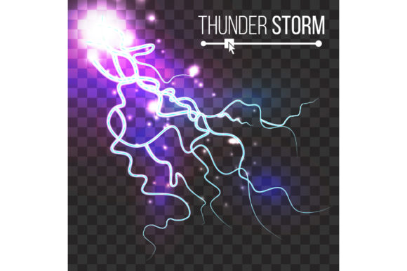 Realistic Lightning Strike Vector. Blue Graphic Icons By pikepicture
