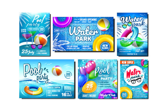 Water Park and Pool Party Promo Banners Graphic Icons By pikepicture