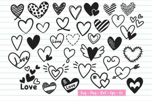34 Doodle Heart Svg, Heart Svg Design Illustration Modèles d'Impression Par Dakhashop