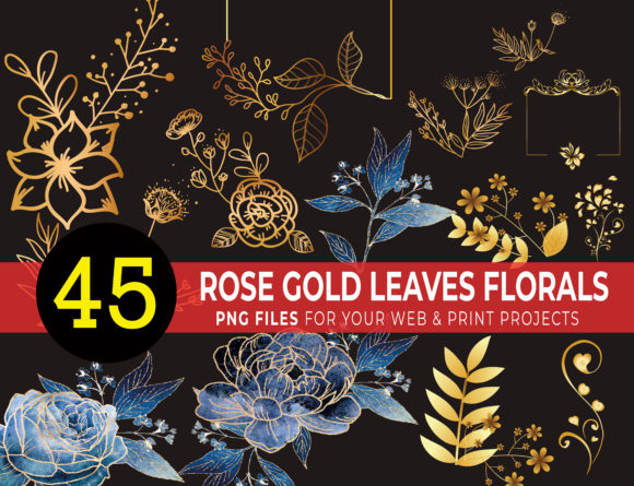 Rose Gold Leaves Florals Foil Elements Illustration Illustrations Imprimables Par Obayes