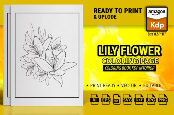 Lily Flowers Coloring Page Book Graphic Coloring Pages & Books Kids By GraphicArt