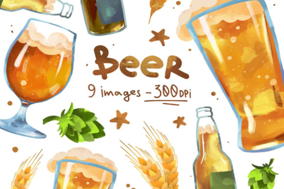 Watercolor Beer Clipart. Beer Bottle Art Graphic Illustrations By NKTKNS