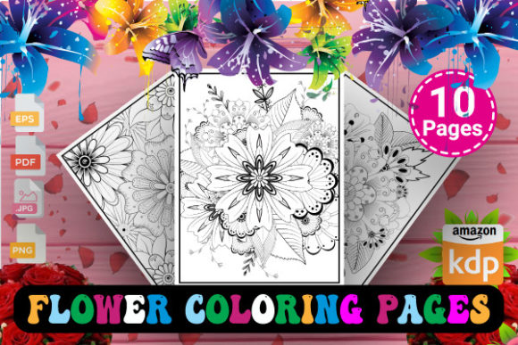 Flower Coloring Pages Illustration Pages et livres de coloriage Par Design Shop