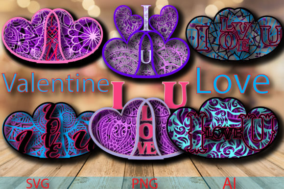 Valentine Love Bundle Shadow Box Illustration SVG 3D Par Dreamy Designs