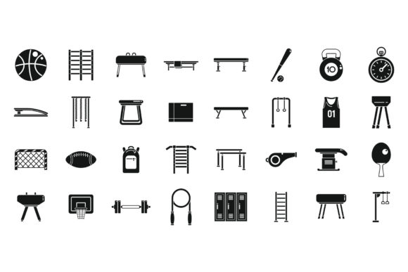 School Gym Icons Set Simple Vector. Club Graphic Icons By anatolir56