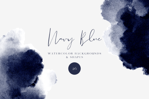 Navy Blue Abstract Watercolor Collection Graphic Illustrations By Altea Design Studio