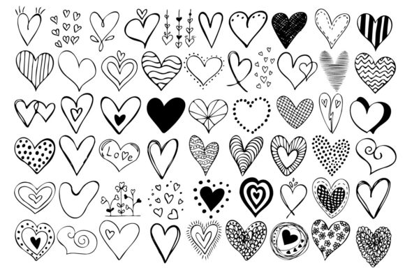 Simple Doodle Hearts Collection Grafika Ilustracje do Druku Przez TanyaPrintDesign