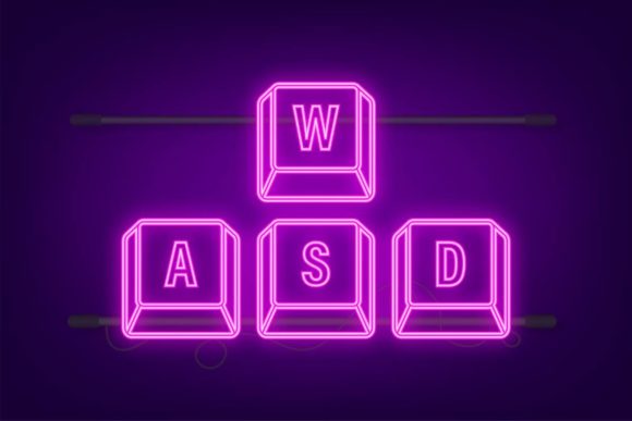 WASD Computer Keyboard Neon Buttons. Graphic Illustrations By DG-Studio