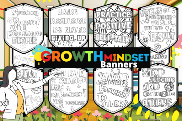 Growth Mindset Coloring Banners Graphic Coloring Pages & Books Kids By MiaPrintus