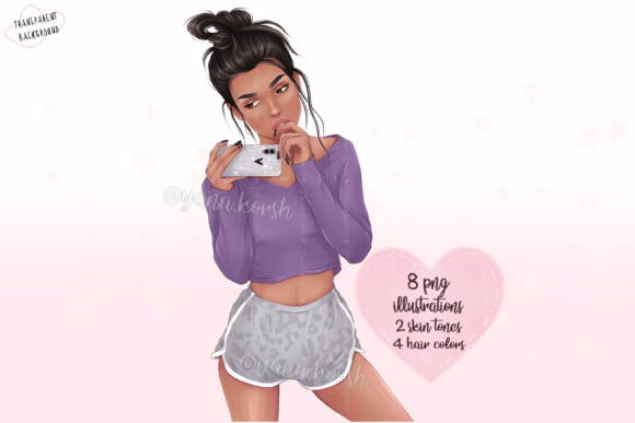 Fashion Girl with Messy Bun Graphic Illustrations By YanaArt