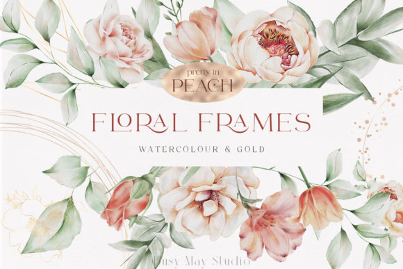 Flowers Rose Gold Geometric Frames PNG Graphic Illustrations By Busy May Studio
