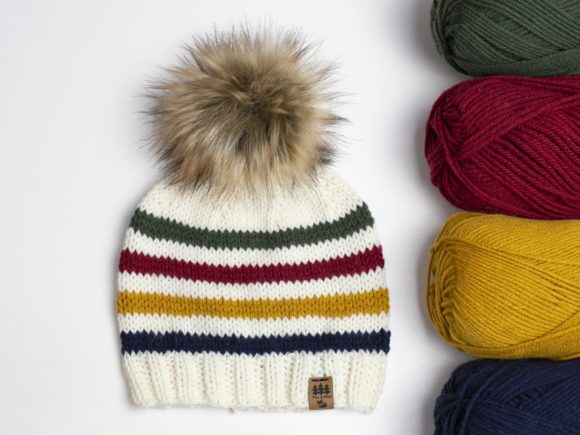 Hudson Bay Inspired Winter Hat Toque Graphic Knit Accessories By Fox and Pine Stitches