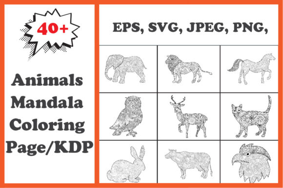 40+ Animals Mandala Coloring Books Gráfico Páginas y libros para colorear Por Design Zone