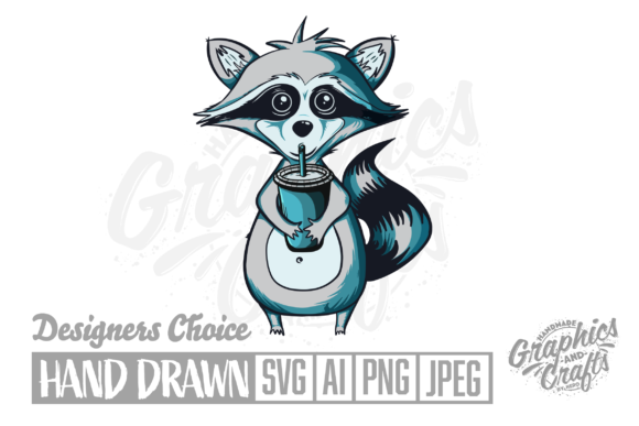 Cute Racoon with Coffee, Shake, Animal Illustration Illustrations Imprimables Par SveaRoederDesign