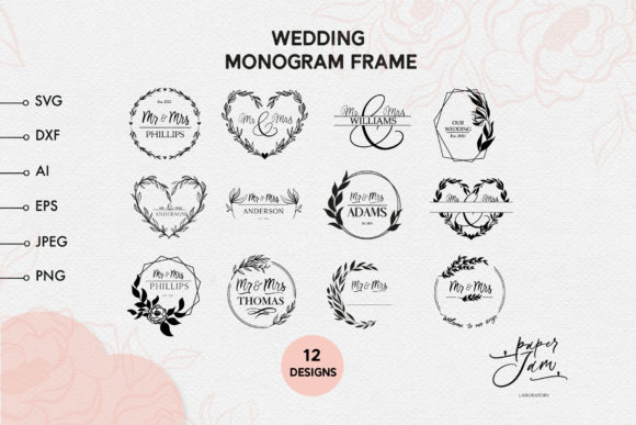 Wedding Frame Monogram Svg Bundle Graphic Crafts By Paperjamlab