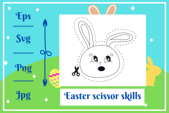 Easter Bunny Head Scissor Skills2 Graphic Coloring Pages & Books By Hamees Store
