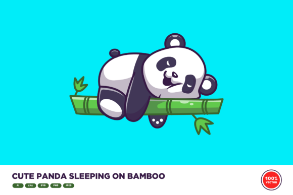 Cute Panda Sleeping on Bamboo Graphic Illustrations By catalyststuff