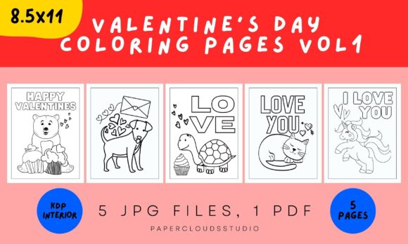 Valentines Day Coloring Book Pages Vol 1 Graphic Print Templates By Paper Clouds Studio