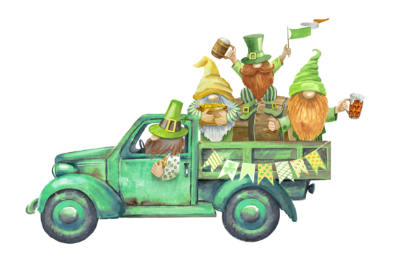 Gnomes Clipart,Patrick's Day,green Truck Graphic Illustrations By Marine Universe