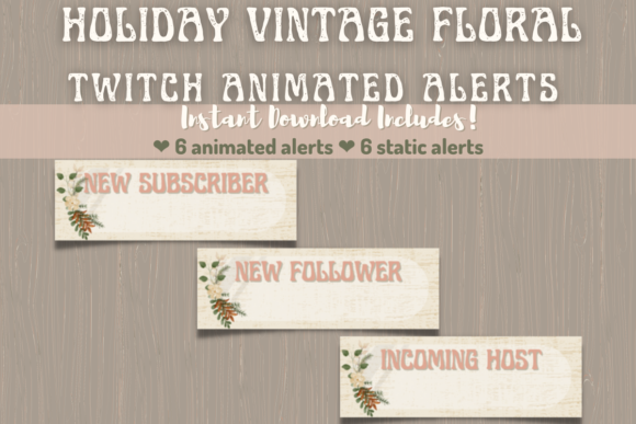 Animated Holiday Vintage Twitch Alerts Graphic UX and UI Kits By Tiffawa's Artisms