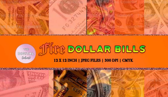 Fiery Dollar Bills | Orange Dollars Gráfico Patrones de Papel Por The Digital Cohort