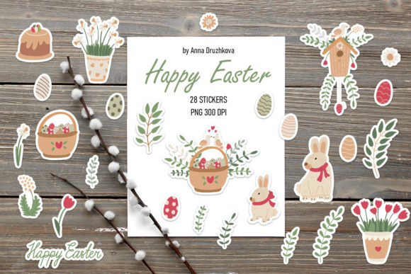 Happy Easter Stickers PNG Graphic Illustrations By ann-watercolor