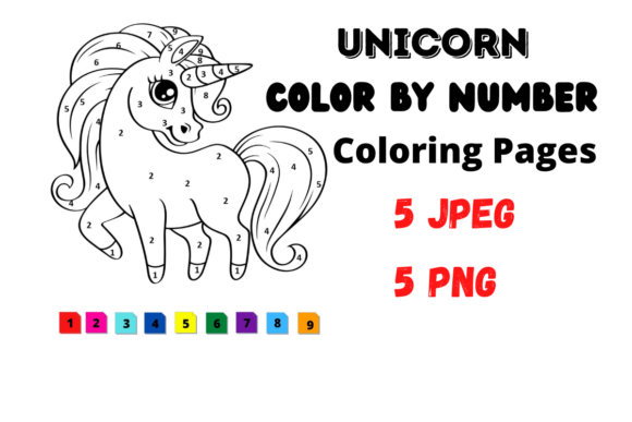 Unicorn Color by Number 5 Pages VOL-3 Afbeelding Kleurplaten & Kleurboeken voor Kinderen Door SJstore