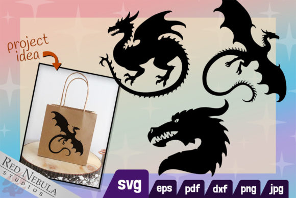 3 Dragon Silhouette SVG, Fantasy Clipart Graphic Crafts By RedNebulaDigital