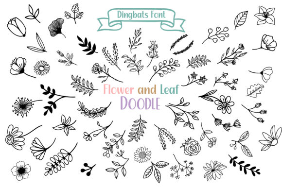 Flower and Leaf Doodle Dingbats-Schriftarten Font By Fox7