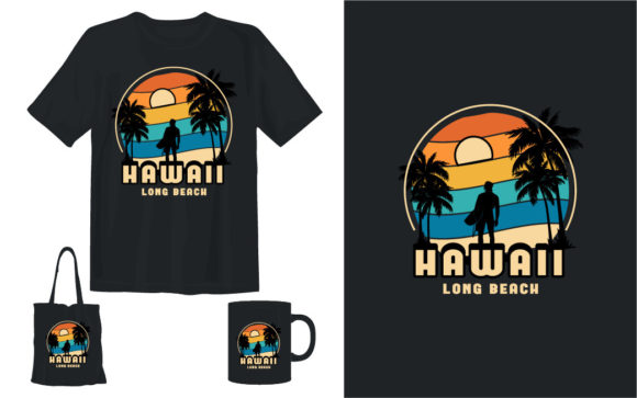 Hawaii Long Beach T-shirt Design Illustration Designs de T-shirts Par teemarket