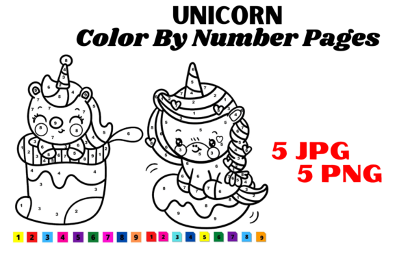 Unicorn Color by Number 5 Pages VOL-5 Illustration Pages et livres de coloriage pour enfants Par SJstore