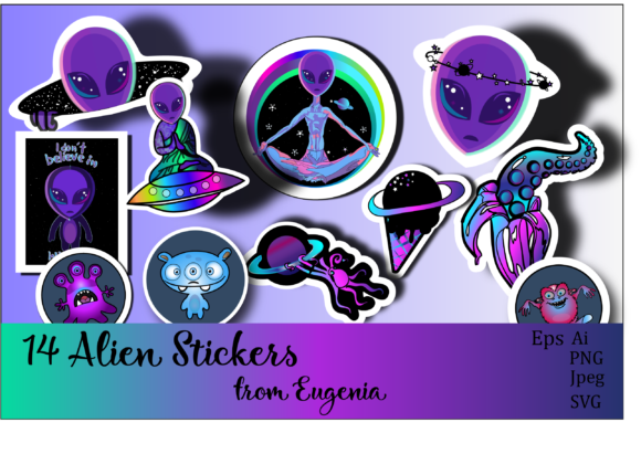 ALIEN STICKERS Graphic Print Templates By Eugenia