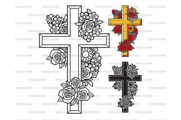 Flower Cross Illustration Illustrations Imprimables Par TribaliumArt
