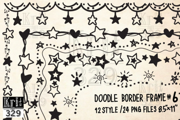 Hand Draw Star Doodle Border Frame Graphic Crafts By Krit-Studio329