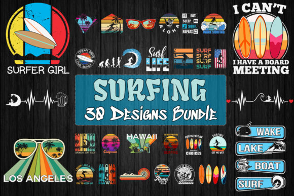 Surfing Bundle SVG 30 Designs Graphic Print Templates By Pecgine